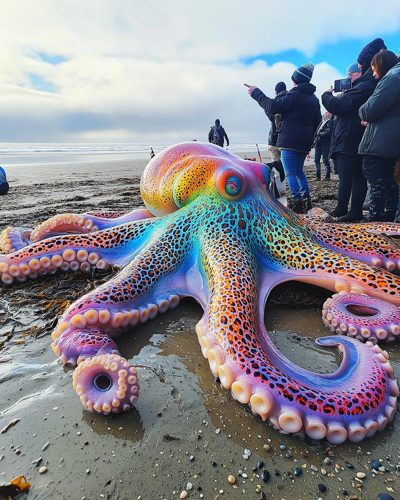 Meet OH! Glamopod: The Giant Rainbow Octopus with Leopard Spots Making Waves on Gothenburg’s Shores 🧪🐙🌈