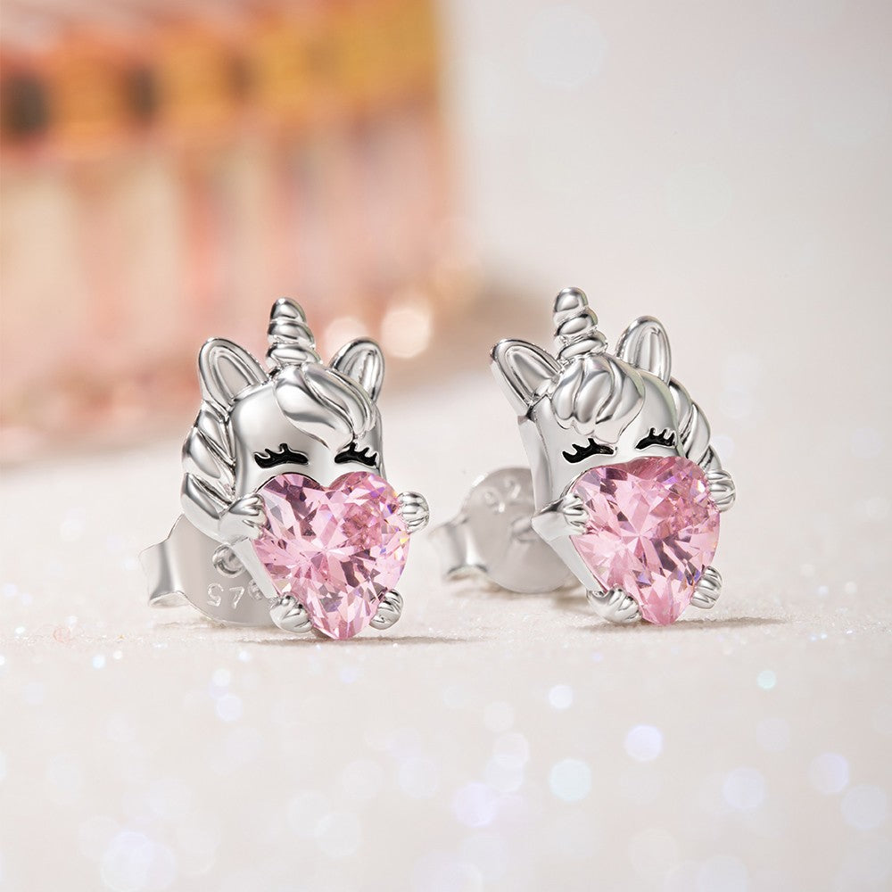 Custom Birthstone Unicorn Stud Earrings Sterling Silver