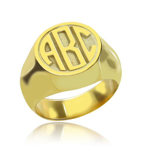Customized Signet Ring with Block Monogram 18K Gold Plated