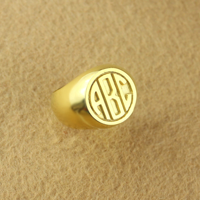 Customized Signet Ring with Block Monogram 18K Gold Plated