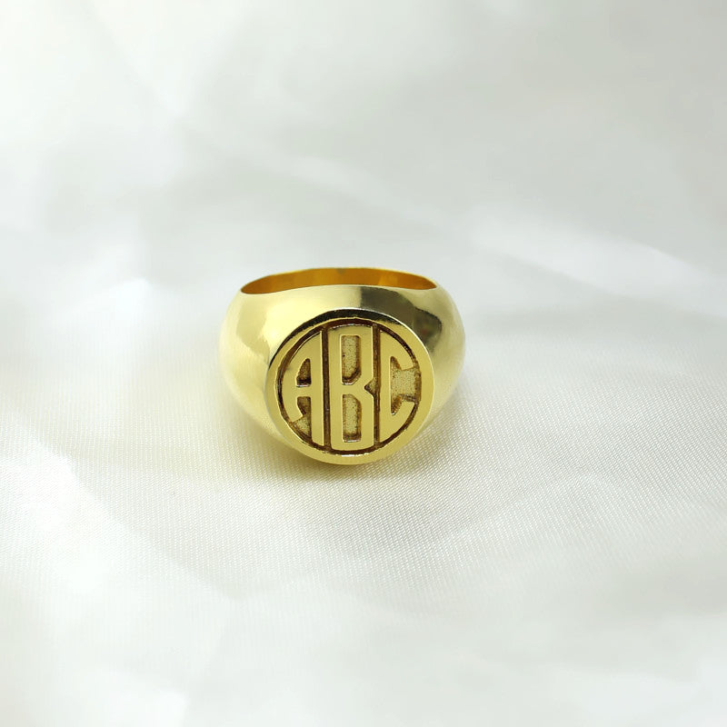 Customized Signet Ring with Block Monogram 18K Gold Plated
