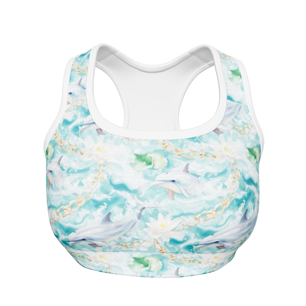 🌊 Padded Sports Bra – Dolphin Wave Edition 🐬✨