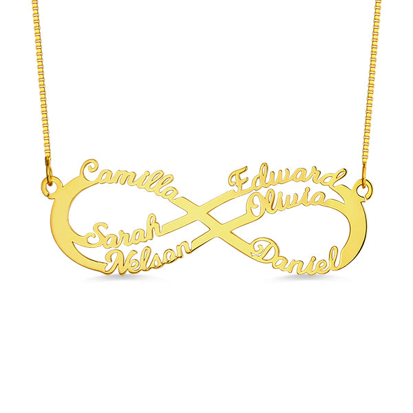 OH! Personalized 6 Name Infinity Necklace - Plated Brass