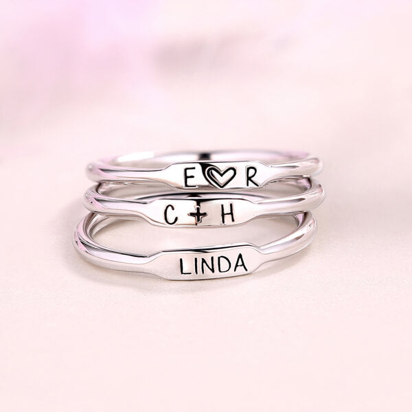 OH! Personalized Initial Name Stackable Ring - Sterling Silver
