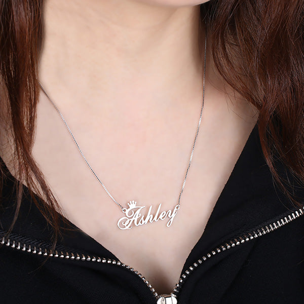 OH! Personalized Name Crown Necklace - Sterling Silver