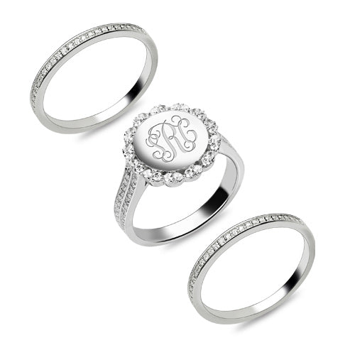 OH! Stackable Monogram Silver Ring Cubic Zirconia - Sterling Silver